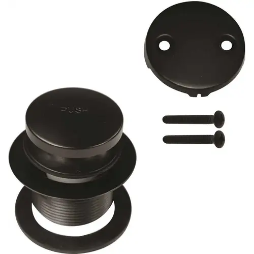 1-1/2 in. NPSM Coarse Thread Tip-Toe Bathtub Drain Plug with 2-Hole Overflow Faceplate, Matte Black 1-1/2 in. NPSM Coarse Thread Tip-Toe Bathtub Drain Plug with 2-Hole Overflow Faceplate, Matte Black