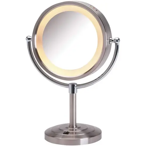 8.5 in. Dia 5X-1X Halo Lighted Table Top Makeup Mirror in Nickel 8.5 in. Dia 5X-1X Halo Lighted Table Top Makeup Mirror in Nickel