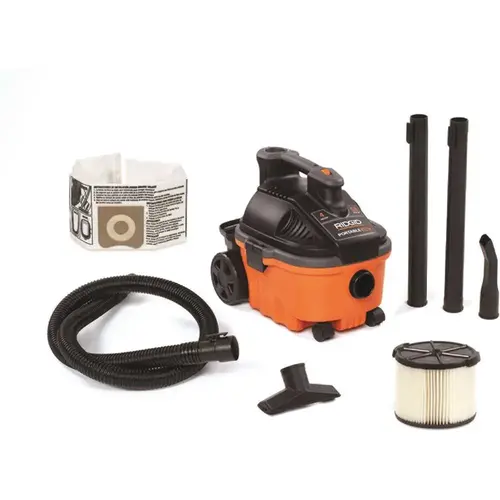 4 Gallon 5.0-Peak HP Portable Wet/Dry Shop Vacuum with Fine Dust Filter, Hose and Accessories