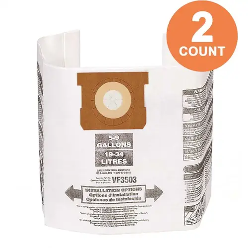 High-Eff. Size B Dust Collection Bags for 5-8 Gal. Shop-Vac Branded Vacs, 5-10 Gal. RIDGID Vacs, except HD0600 - Pair White High-Eff. Size B Dust Collection Bags for 5-8 Gal. Shop-Vac Branded Vacs, 5-10 Gal. RIDGID Vacs, except HD0600 - Pair White