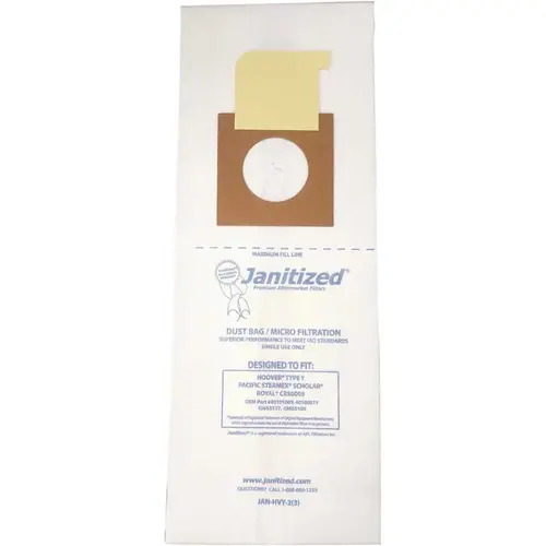 Vacuum Bag for Hoover Y/Royal CR50005Equivalent to 4010100Y, 4010051Y, 43655127 White - pack of 3