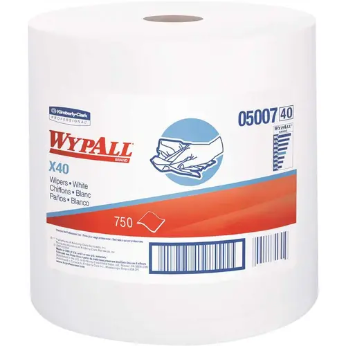 L40 White Disposable Cleaning and Drying Towels of Limited Use (1 Jumbo Roll/Case, 750 Sheets per Roll) - pack of 750