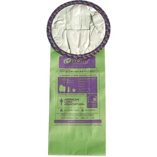 6 Qt. Intercept Micro Filter Bag, Open Collar. Fits for Round ProTeam Backpack Vacuums