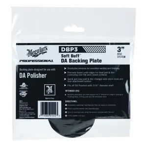 Meguiar's DBP3 Dual Action Backing Plate, 3 in Dia, 5/16 in Arbor/Shank, Hook and Loop Attachment Black