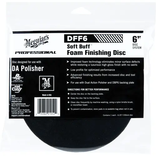 Dual Action Finishing Disc, 6 in Dia, Hook and Loop Attachment, Foam Pad, Black Dual Action Finishing Disc, 6 in Dia, Hook and Loop Attachment, Foam Pad, Black