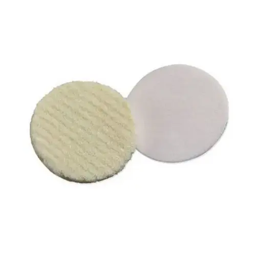 Regular Knit Buffing Pad, 3 in Dia, Hookit Attachment, Wool Pad, White Regular Knit Buffing Pad, 3 in Dia, Hookit Attachment, Wool Pad, White