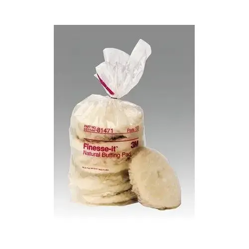 Single Sided Natural Buffing Pad, 5-1/4 in Dia, Hook and Loop Attachment, Wool Pad, White Single Sided Natural Buffing Pad, 5-1/4 in Dia, Hook and Loop Attachment, Wool Pad, White