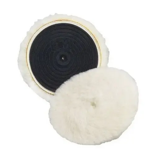 Single Sided Regular Knit Buffing Pad, 5-1/4 in Dia, Hook and Loop Attachment, Wool Pad, White Single Sided Regular Knit Buffing Pad, 5-1/4 in Dia, Hook and Loop Attachment, Wool Pad, White