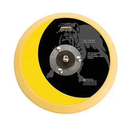 106 Vinyl Faced Back-Up Pad, 6 in Dia, PSA Attachment Yellow Foam/Black Hub 106 Vinyl Faced Back-Up Pad, 6 in Dia, PSA Attachment Yellow Foam/Black Hub