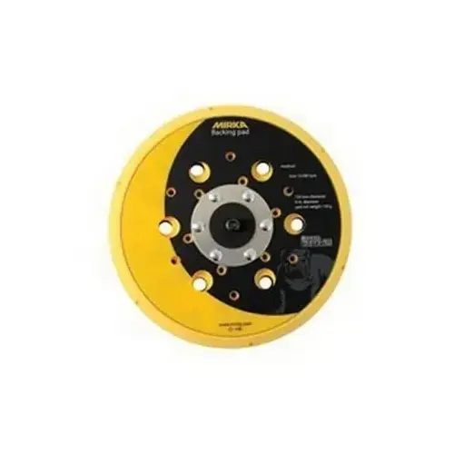 Grip Faced Vacuum Back-Up Pad, 6 in Dia, Hook and Loop Attachment Yellow Foam/Black Hub