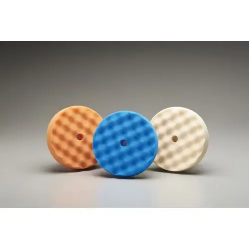 06379 Buffing/Polishing Waffle Pad, 8 in Dia, Hook and Loop Attachment, Foam Pad, Orange