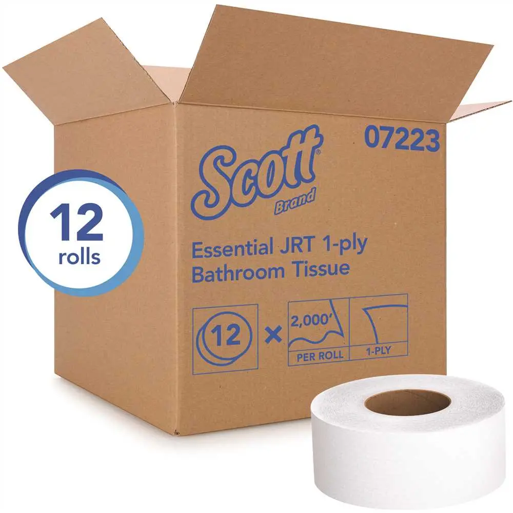 SCOTT 1-Ply White Jumbo Roll (JR) Commercial Toilet Paper ( 2 000 ft./Roll) - pack of 12 07223