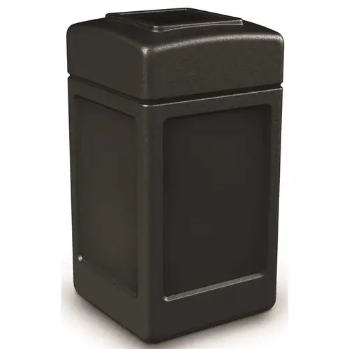PolyTec 42 Gal. Black Square Trash Can with Open Top Lid