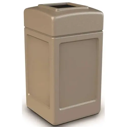 PolyTec 42 Gal. Beige Square Trash Can with Open Top Lid PolyTec 42 Gal. Beige Square Trash Can with Open Top Lid