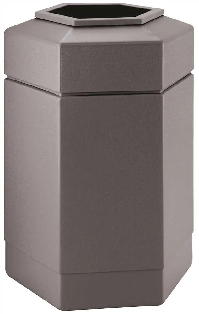 National Brand Alternative PolyTec 30 Gal. Gray Hex Trash Can with Open Top Lid 737103