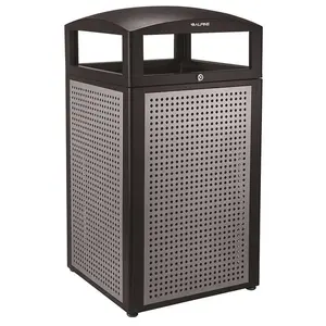 ALPINE 471-40-SIL 40 Gal. All-Weather Outdoor Commercial Trash Can with Lid Silver/Black