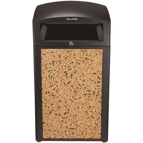 40 Gal. Steel All-Weather Stone Panel Outdoor Commercial Trash Can with Lid Beige/Black 40 Gal. Steel All-Weather Stone Panel Outdoor Commercial Trash Can with Lid Beige/Black