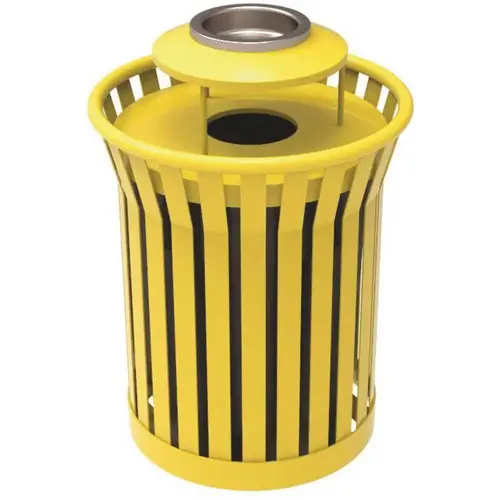 Plaza 36 Gal. Yellow Steel Strap Trash Receptacle with Ash Urn Plaza 36 Gal. Yellow Steel Strap Trash Receptacle with Ash Urn