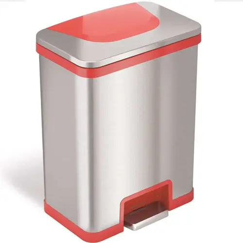 13 Gal. Pedal-Sensor Stainless Steel Trash Can with Red Trim 13 Gal. Pedal-Sensor Stainless Steel Trash Can with Red Trim