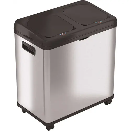16 Gal. Automatic Dual-Compartment Recycler Sensor Stainless Steel Trash Can with Wheels Silver 16 Gal. Automatic Dual-Compartment Recycler Sensor Stainless Steel Trash Can with Wheels Silver