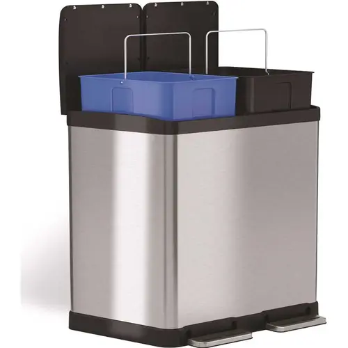 16 Gal. Combination Recycle and Step Stainless Steel Trash Can Silver 16 Gal. Combination Recycle and Step Stainless Steel Trash Can Silver