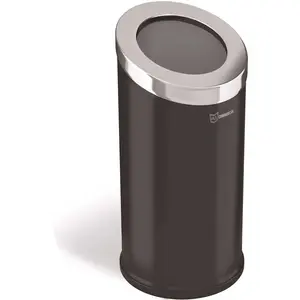 HLS COMMERCIAL HLSC04G15B 15 Gal. Round Beveled Open Top Stainless Steel Trash Can in Black Powder-Coat