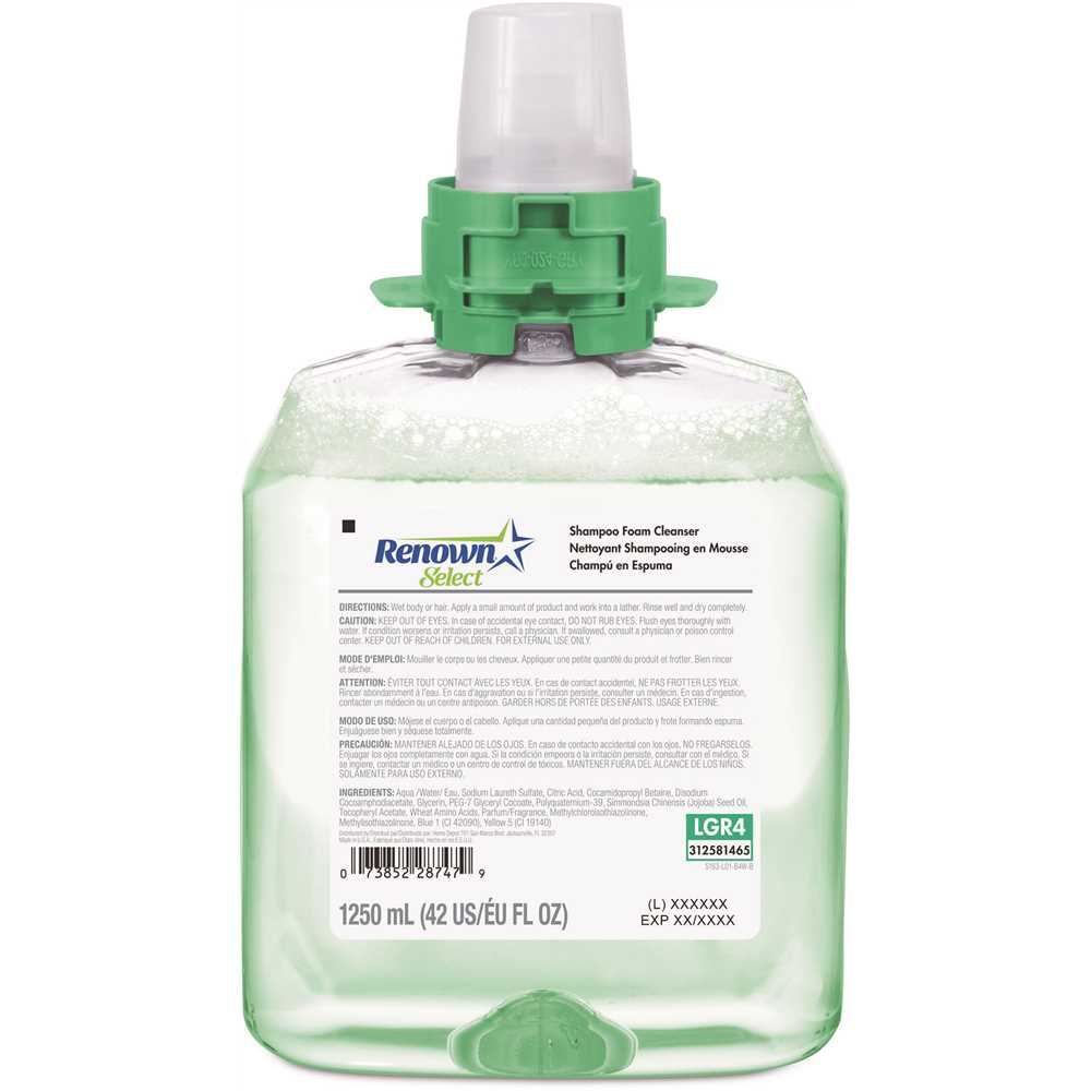 Renown 5163-04-B4W00LG Fmx-12 Dispenser Refill 1250 mL Cucumber Melon Fragrance Foaming Shower/Shampoo/Handwash Soap Light Green - pack of 4