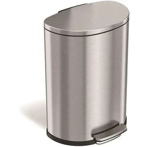 13 Gal. Stainless Steel Semi-Round Step Trash Can Silver