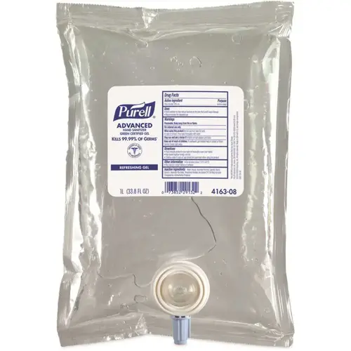 1000 ml Advanced Fragrance-Free Hand Sanitizer Gel Green Certified Clear - pack of 8