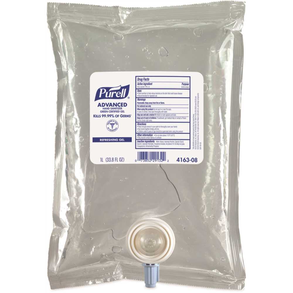PURELL 4163-08 1000 ml Advanced Fragrance-Free Hand Sanitizer Gel Green Certified Clear - pack of 8