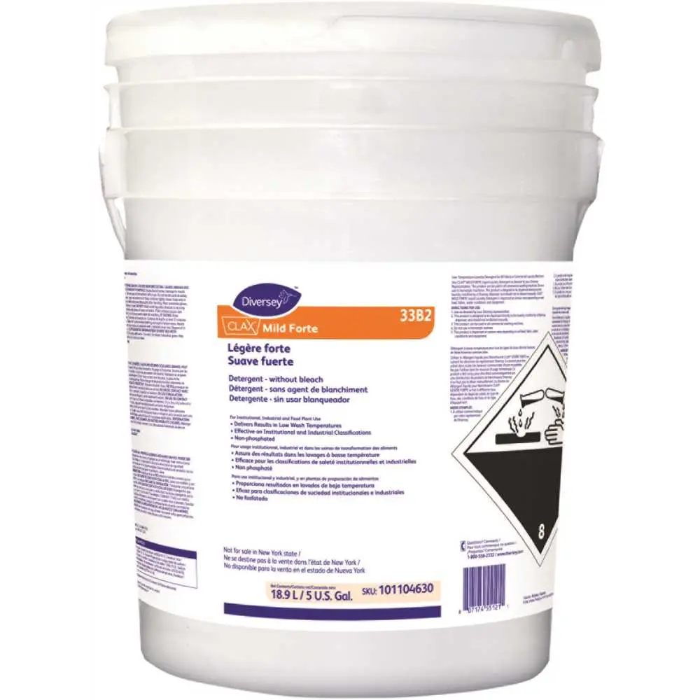 DIVERSEY Clax Mild Forte 33B2 5 Gal. Surfactant Liquid Laundry Detergent without bleach (240 loads) 101104630 DIVERSEY Clax Mild Forte 33B2 5 Gal. Surfactant Liquid Laundry Detergent without bleach (240 loads) 101104630