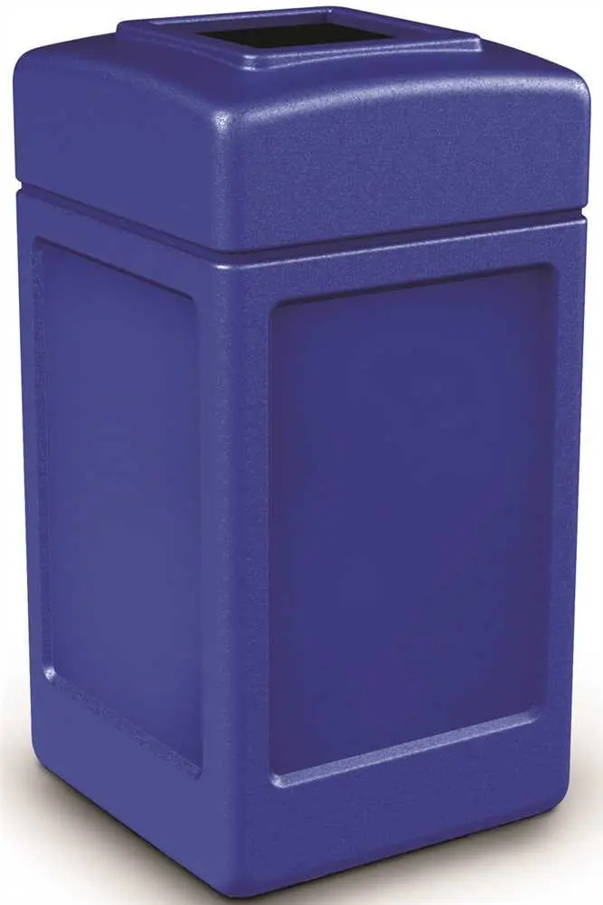 National Brand Alternative PolyTec 42 Gal. Blue Square Trash Can with Open Top Lid 732104