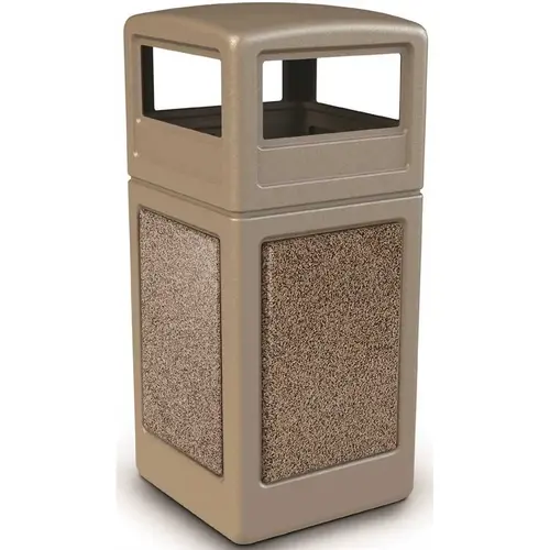 StoneTec 42 Gal. Beige/Riverstone Square Trash Can with Ashtray Lid StoneTec 42 Gal. Beige/Riverstone Square Trash Can with Ashtray Lid