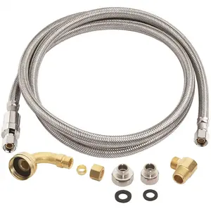 Burst Protect 7223-72-38-6E-BP 3/8 in. x 3/8 in. x 72 in. Universal SS Dishwasher Connector (Inclusive of 3/8 in. Mip and 3/4 in. GHT Adapters) Stainless Steel