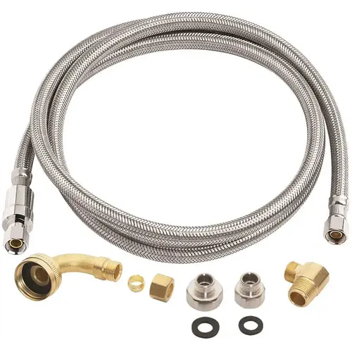 3/8 in. x 3/8 in. x 72 in. Universal SS Dishwasher Connector (Inclusive of 3/8 in. Mip and 3/4 in. GHT Adapters) Stainless Steel