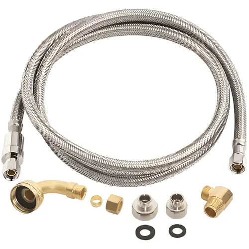 3/8 in. x 3/8 in. x 72 in. Universal SS Dishwasher Connector (Inclusive of 3/8 in. Mip and 3/4 in. GHT Adapters) Stainless Steel