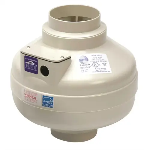 INLINE CENTRIFUGAL 4 IN. DUCT FAN, MOLDED HOUSING, 122 CFM White INLINE CENTRIFUGAL 4 IN. DUCT FAN, MOLDED HOUSING, 122 CFM White