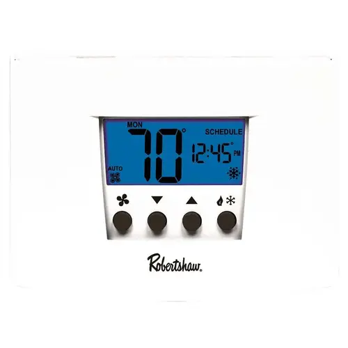 5+2-DAY PROGRAMMABLE THERMOSTAT, 1 HEAT/1 COOL, 24-VOLT AC WITH BATTERY BACKUP OR 3-VOLT DC White 5+2-DAY PROGRAMMABLE THERMOSTAT, 1 HEAT/1 COOL, 24-VOLT AC WITH BATTERY BACKUP OR 3-VOLT DC White