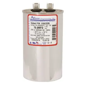 Amrad Engineering USA2228 ROUND USA-MADE MOTOR RUN CAPACITOR, 70 MFD, 370/440 VAC Silver