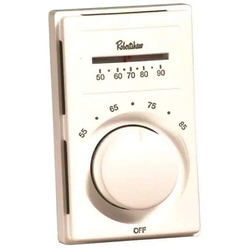 LINE VOLTAGE THERMOSTAT WITH DOUBLE-POLE SINGLE-THROW SWITCH, HEAT ONLY White