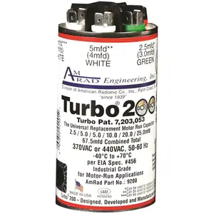 GLOBAL SOURCE TURBO 200 CAPACITOR, 2.5-67.5 MFD, 370 / 440 VAC White
