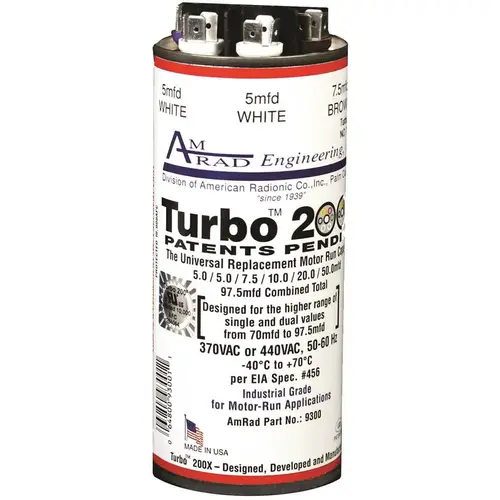 TURBO 200 X CAPACITOR, 70-97.5 MFD, 370 / 440 VAC White