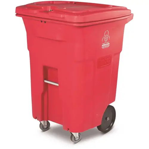 96 Gal. Red Hazardous Waste Trash Can with Wheels and Lid Lock (2 Caster Wheels 2 Stationary Wheels) 96 Gal. Red Hazardous Waste Trash Can with Wheels and Lid Lock (2 Caster Wheels 2 Stationary Wheels)