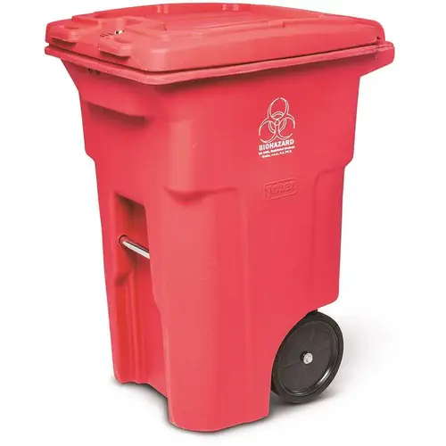 64 Gal. Red Hazardous Waste Trash Can with Wheels and Lid Lock