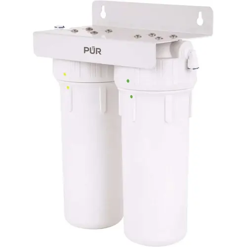 Universal Dual Stage Under Sink Water Filtration System in White Universal Dual Stage Under Sink Water Filtration System in White