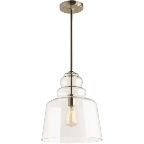 Agatha 12.5 in. W x 14.75 in. H 1-Light Clear Glass Pendant with Brushed Nickel Accents and Vintage Edison Bulb Color/Finish Family