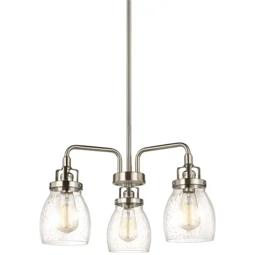 Belton 3-Light Brushed Nickel Transitional Industrial Hanging Chandelier with Clear Seeded Glass Shades Color/Finish Family Belton 3-Light Brushed Nickel Transitional Industrial Hanging Chandelier with Clear Seeded Glass Shades Color/Finish Family