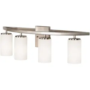 Sea Gull Lighting 4825904-962 Visalia 28.25 in. W 4-Light Brushed Nickel Bathroom Vanity Light with White Etched Glass Shades Color/Finish Family