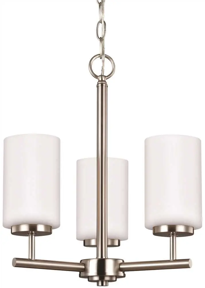 Sea Gull Lighting Oslo 3-Light Brushed Nickel Transitional Contemporary Hanging Chandelier with Opal Etched Glass Shades Color/Finish Family 31160-962