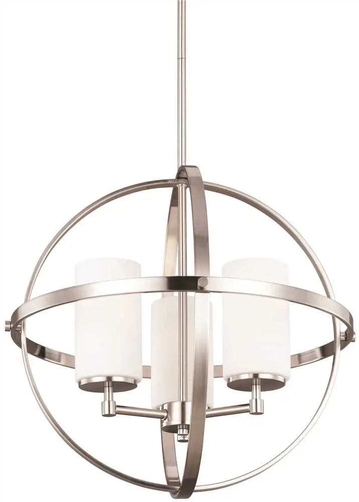 Sea Gull Lighting Alturas 3-Light Brushed Nickel Modern Hanging Globe Chandelier with Etched White Glass Color/Finish Family 3124603-962 Sea Gull Lighting Alturas 3-Light Brushed Nickel Modern Hanging Globe Chandelier with Etched White Glass Color/Finish Family 3124603-962
